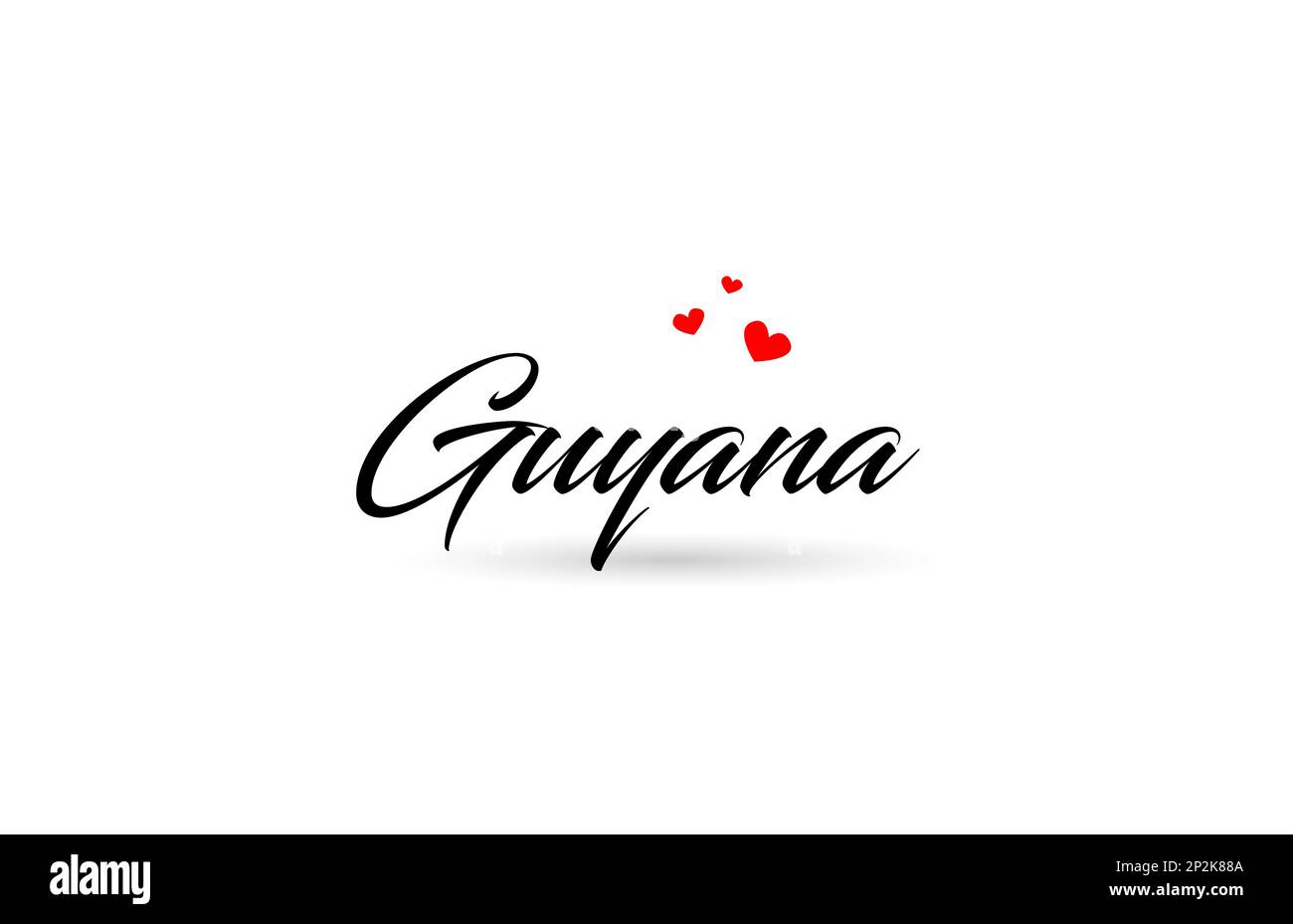 Guyana name country word with three red love heart. Creative typography