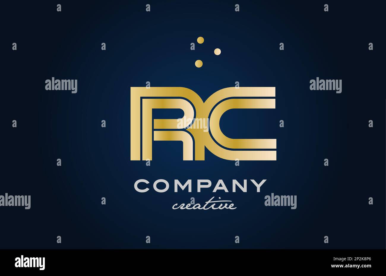 gold golden RC combination alphabet bold letter logo with dots. Joined ...