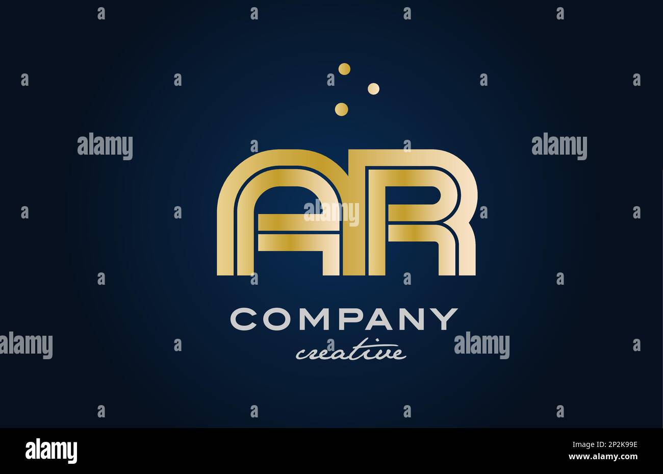 gold golden AR combination alphabet bold letter logo with dots. Joined ...