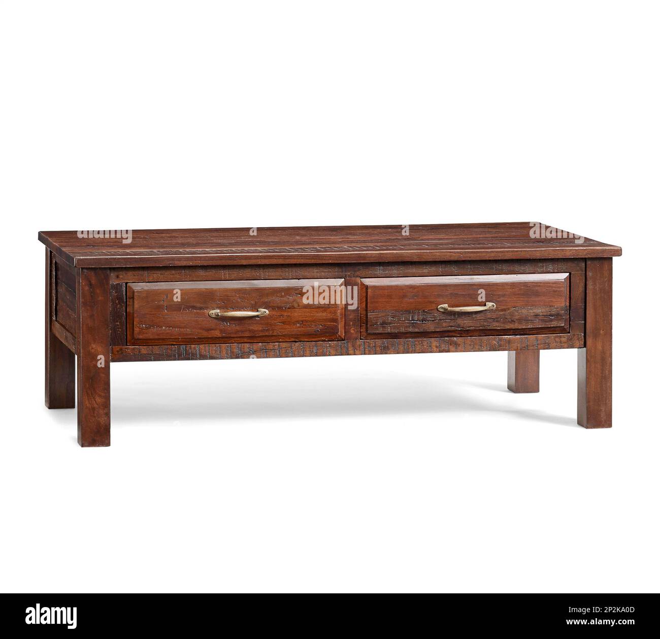 This photo provided by Pottery Barn shows a reclaimed wood coffee table