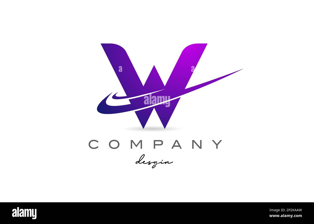 W purple alphabet letter logo with double swoosh. Corporate creative ...