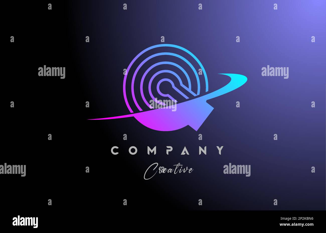 pink blue Q alphabet letter logo icon design with swoosh. Creative line ...