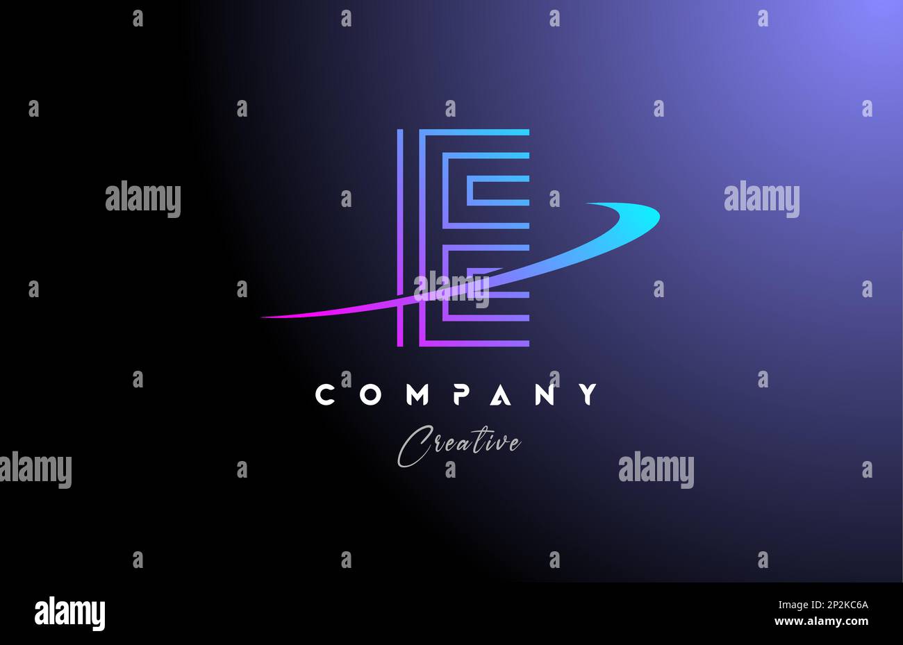 E pink blue alphabet letter logo icon design with swoosh. Line creative ...