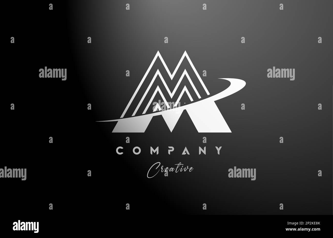 black white M alphabet letter logo icon design with swoosh. Creative ...