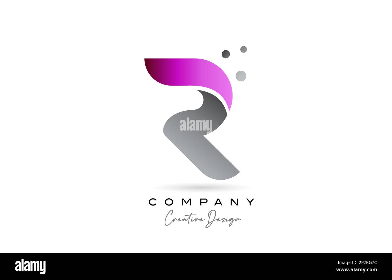R pink grey alphabet letter logo icon design with dots. Creative ...