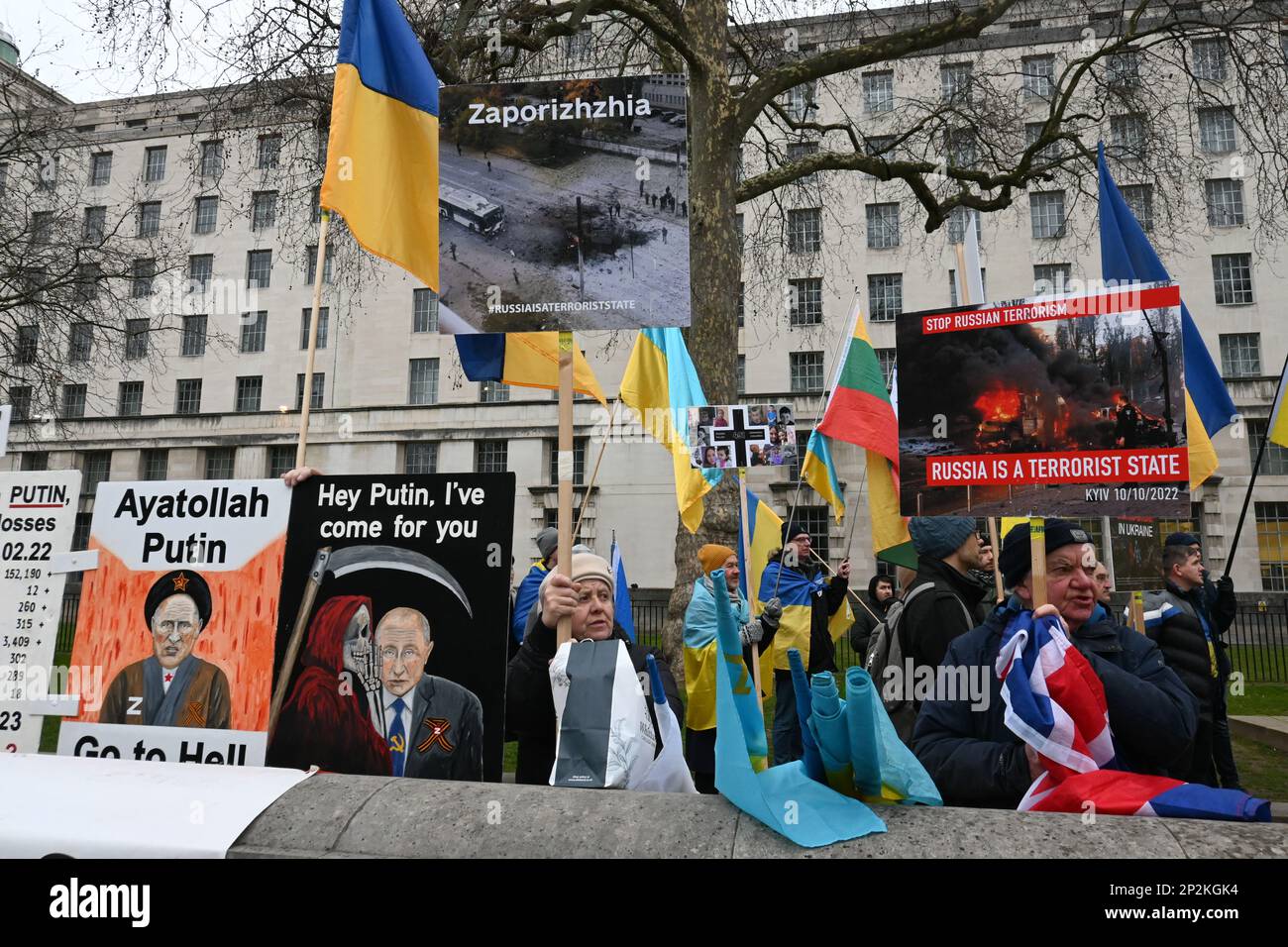 Downing street, London, UK. 4th March 2023. Ukraine is calling on NATO to arm Ukraine. 30 NATO countries, the cowardly allies of Japan and South Korea, to fight a Russia. Ukrainians are not cowards, they will fight against Russia. Credit: See Li/Picture Capital/Alamy Live News Stock Photo