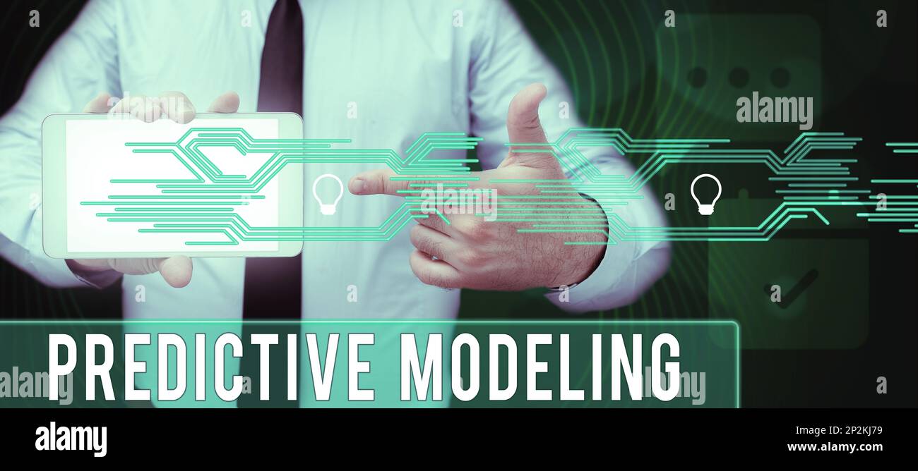 Text caption presenting Predictive Modeling. Business approach maintenance strategy driven by predictive analytics Stock Photo