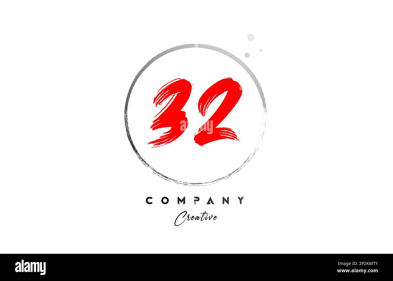 red grey 32 number letter logo icon design with dots and circle. Grunge creative gradient for company and business Stock Vector