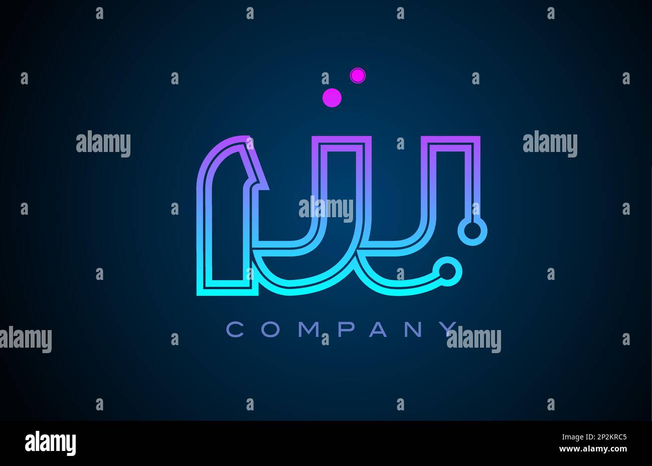 W alphabet letter logo icon design with pink blue color and dots ...
