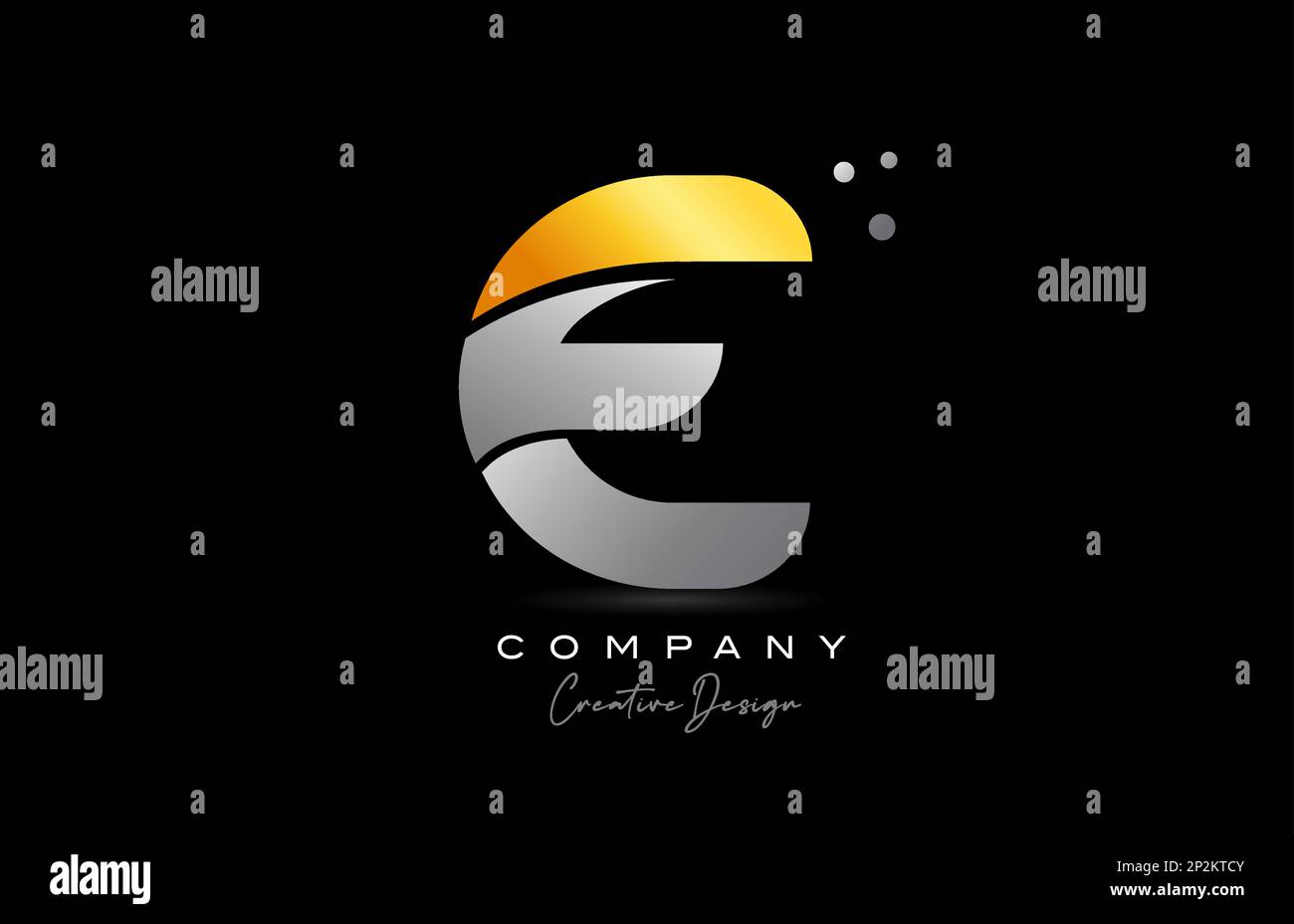 E yellow golden alphabet letter logo icon design with grey color ...