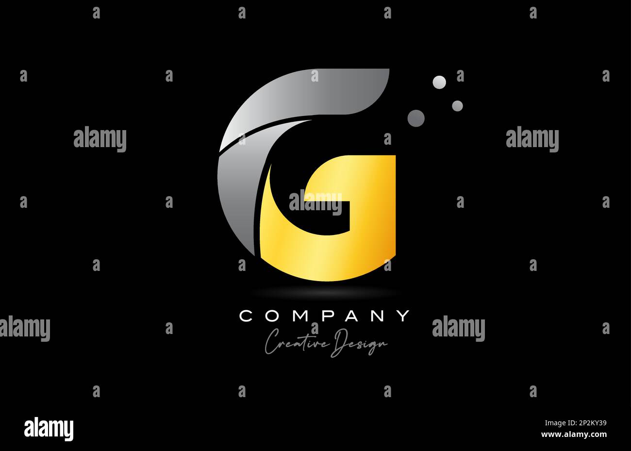 G yellow golden alphabet letter logo icon design with grey color ...