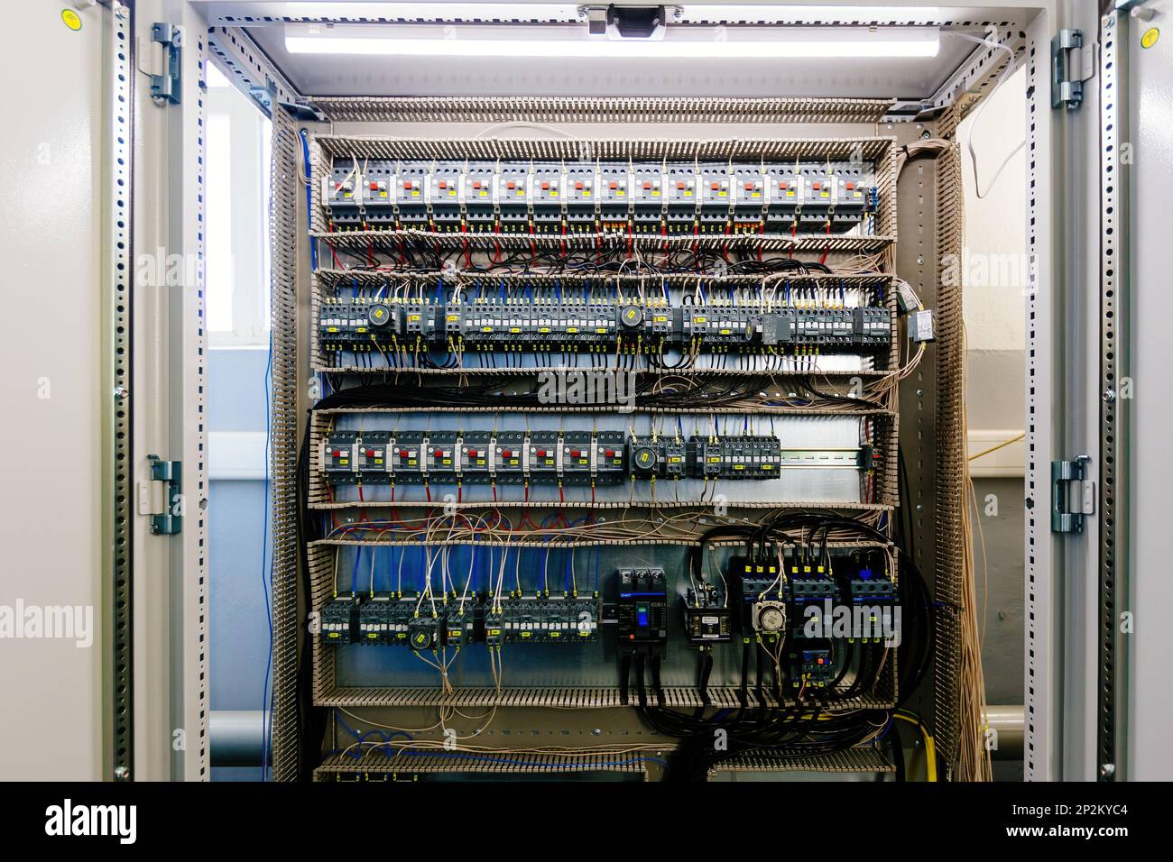 Electrical switchgear cabinet in the switchgear room. Stock Photo
