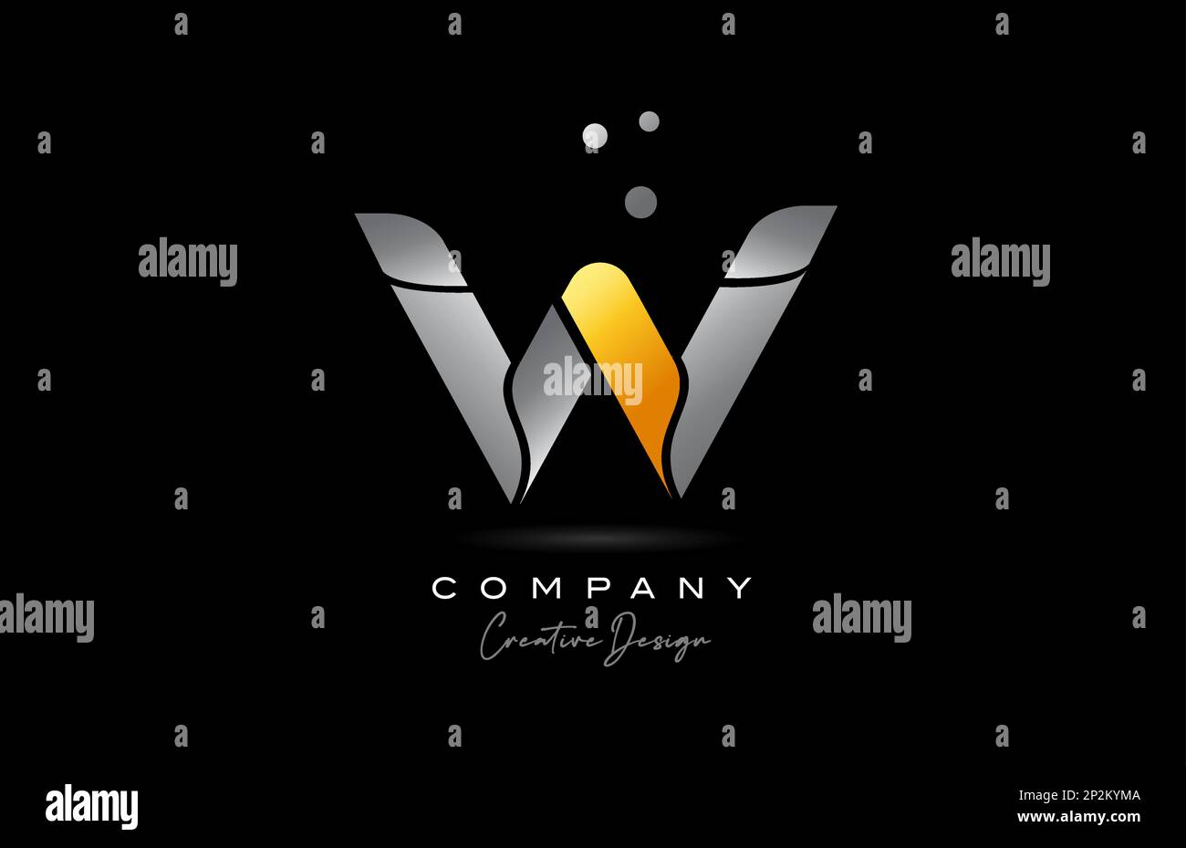 W yellow golden alphabet letter logo icon design with grey color ...