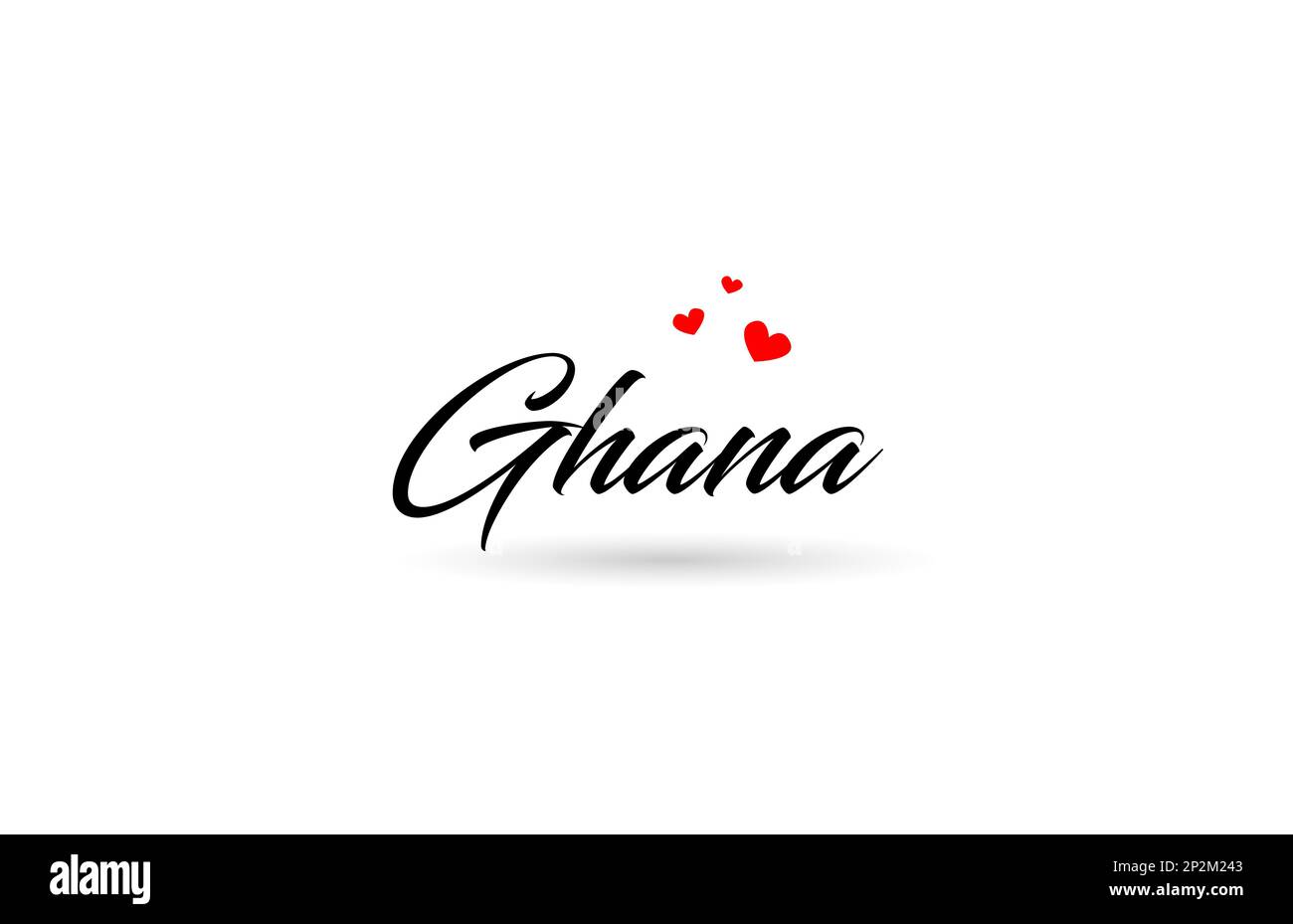 Ghana name country word with three red love heart. Creative typography
