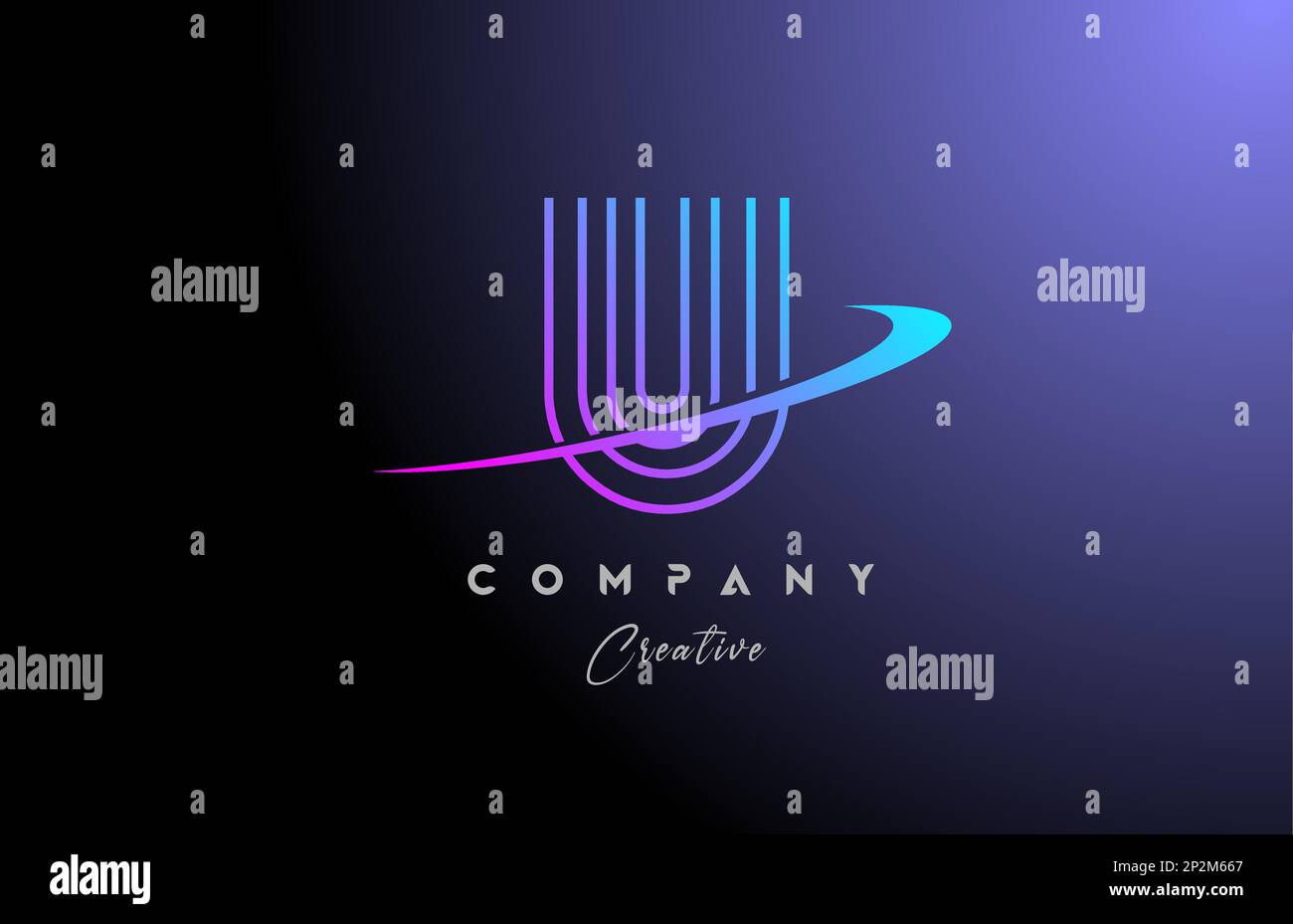 U pink blue alphabet letter logo icon design with swoosh. Line creative ...