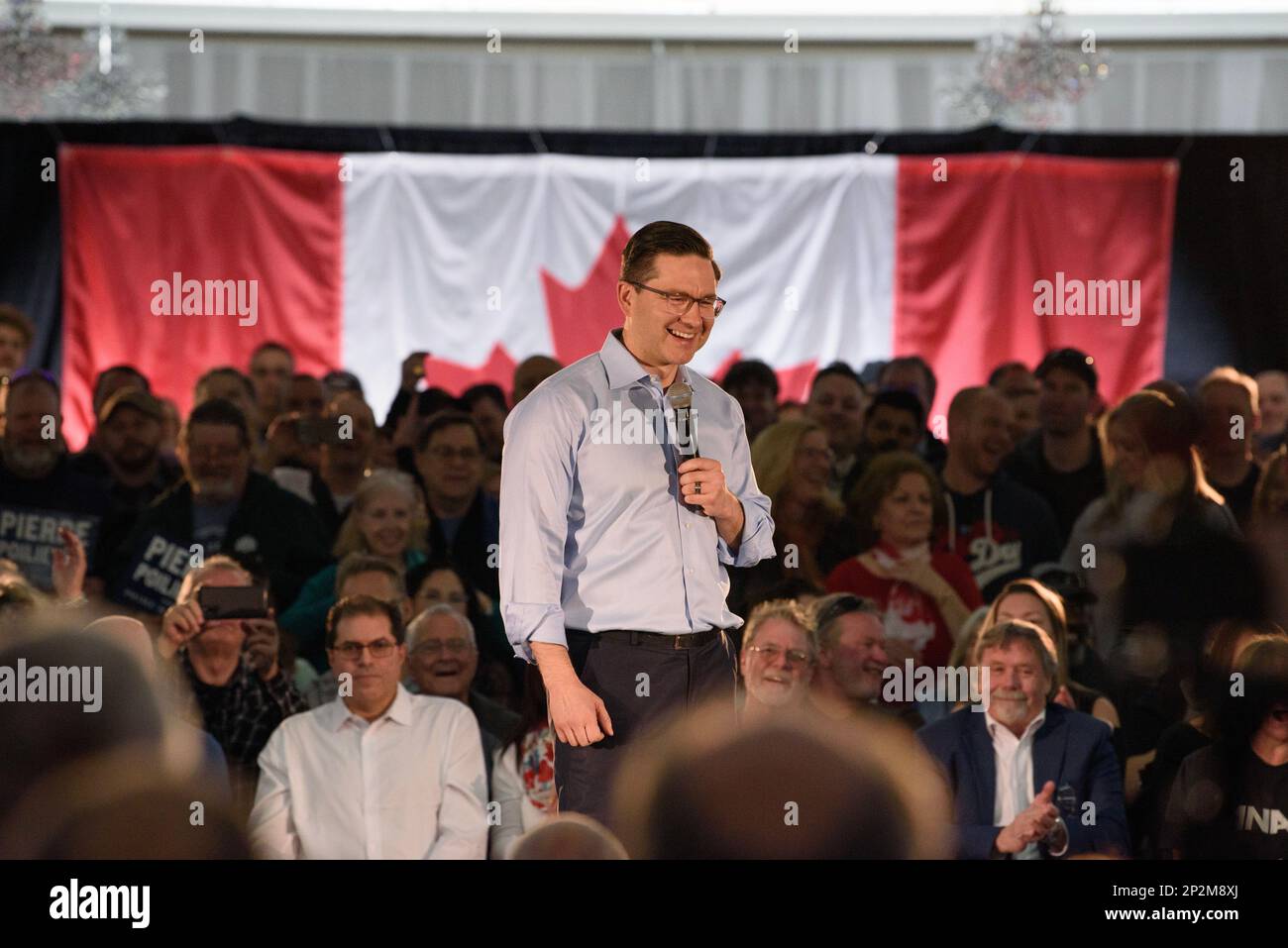 Conservative Leader Pierre Poilievre speaks to the crowd gathered at a meetandgreet at Grand Conservative Leader Pierre Poilievre speaks to the crowd gathered at a meetandgreet at Grand