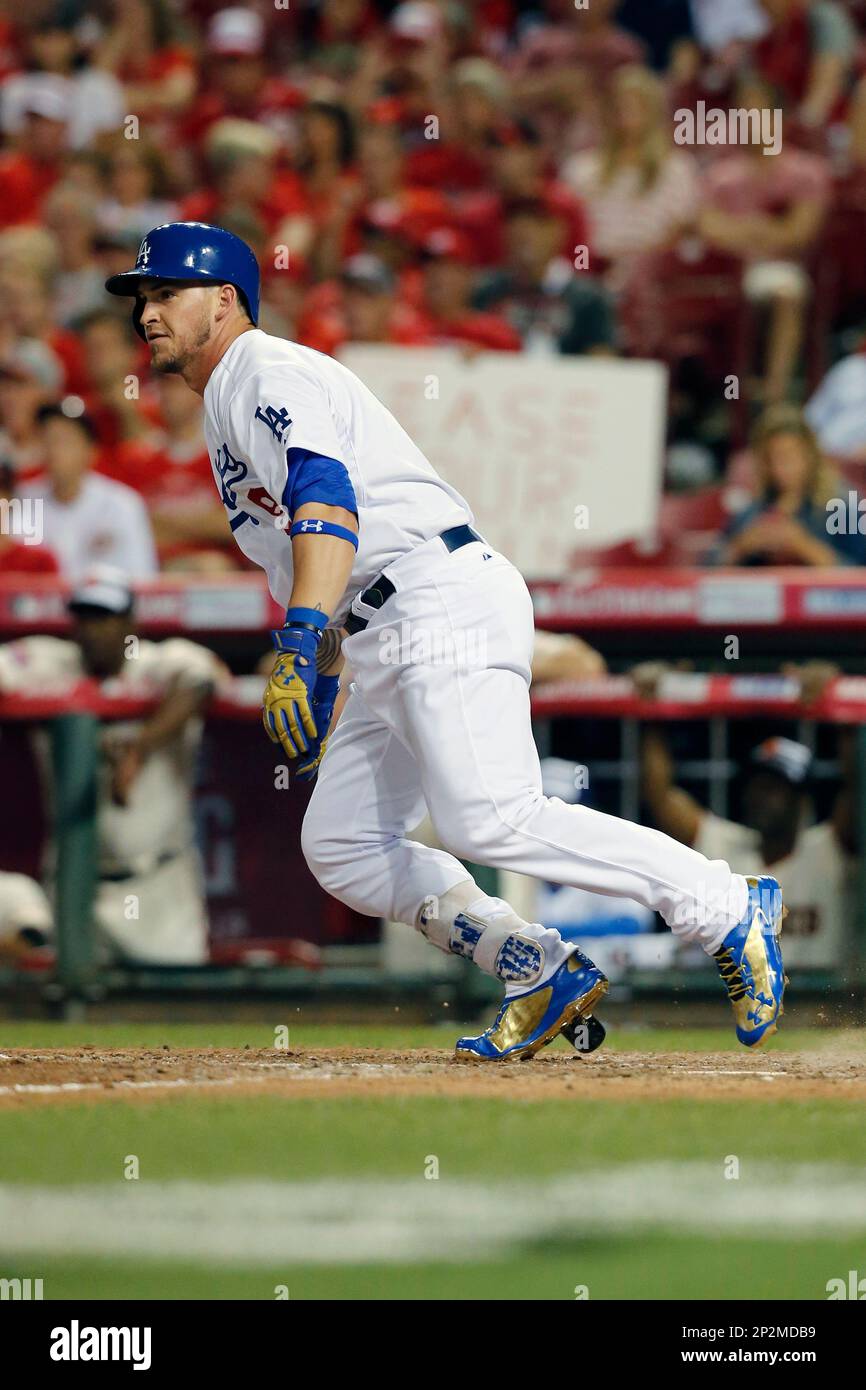 National League Dodgers Yasmani Grandal (9) at bat during an MLB baseball  game between the American League and the National league Tuesday July 14,  2015 at the Great American Ball Park Cincinnati