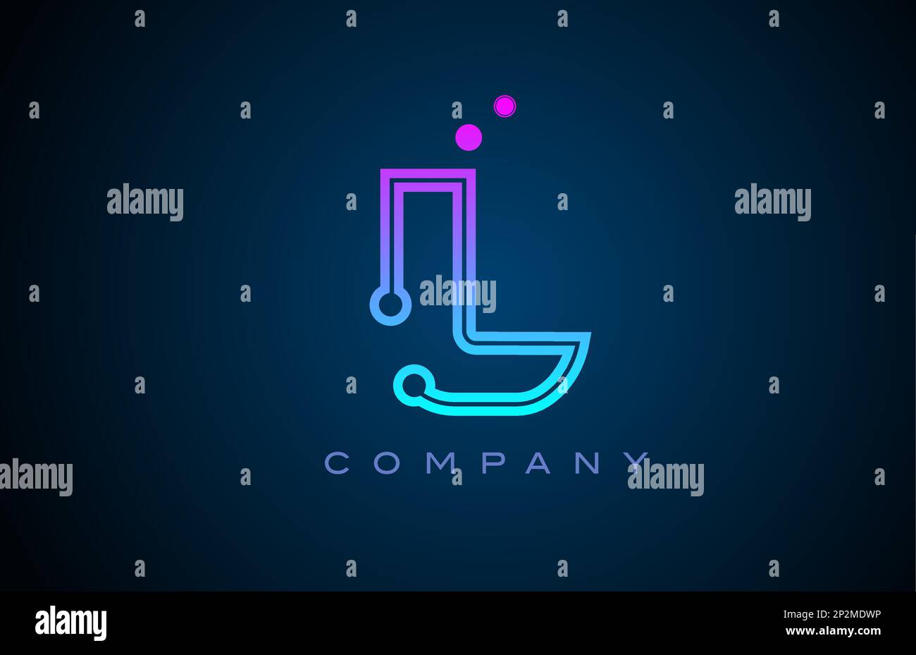 L alphabet letter logo icon design with pink blue color and dots ...
