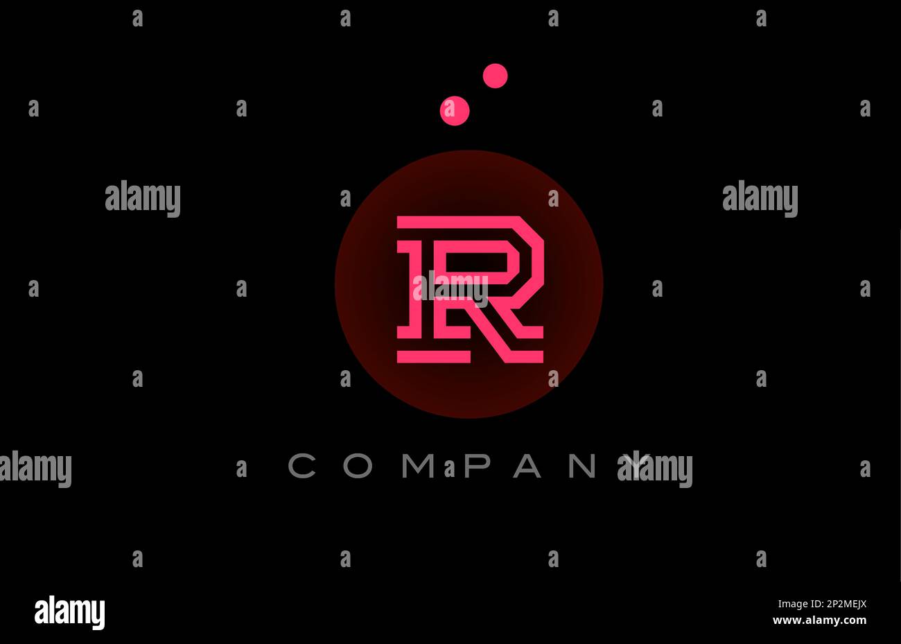 black pink R alphabet letter logo icon with dots and circle. Template ...