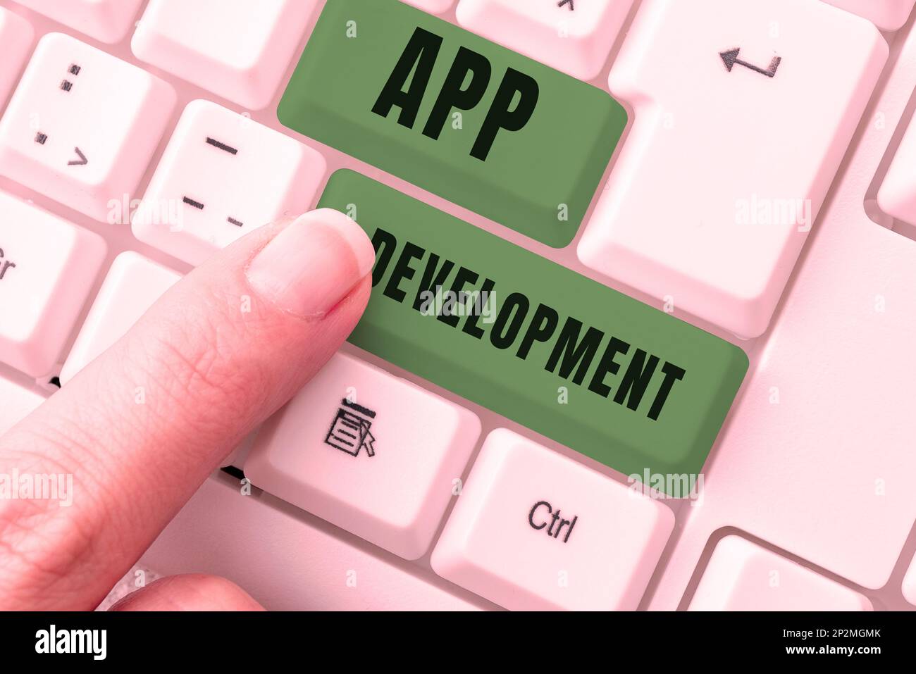 Text showing inspiration App Development. Internet Concept Development services for awesome mobile and web experiences Stock Photo