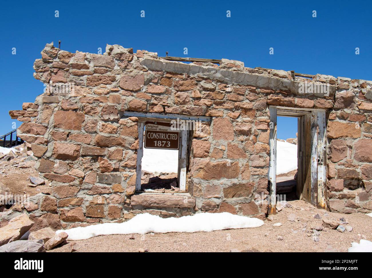 Remains of original Summit House atop Pikes Peak in Colorado. USA Stock Photo