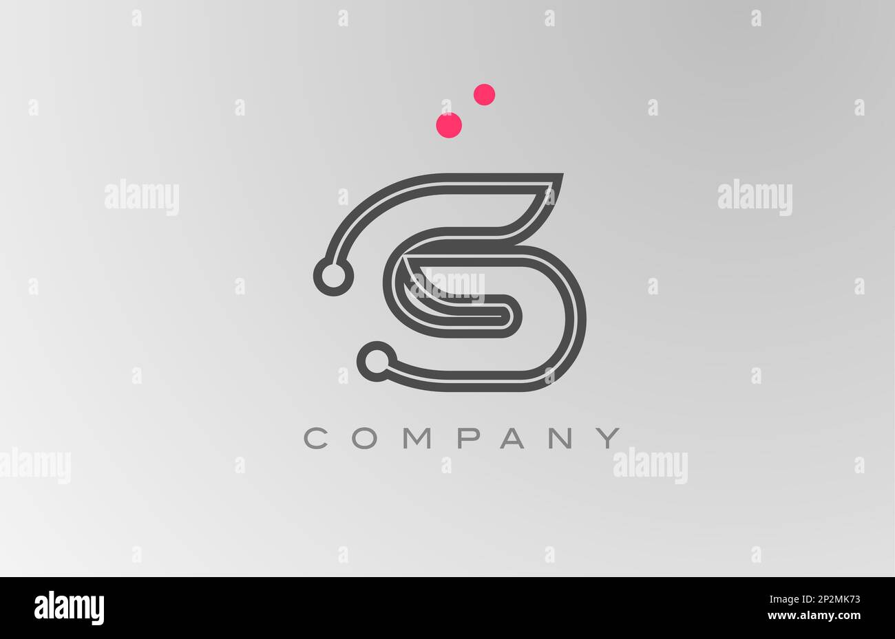 pink grey G alphabet letter logo icon design with line and dot ...