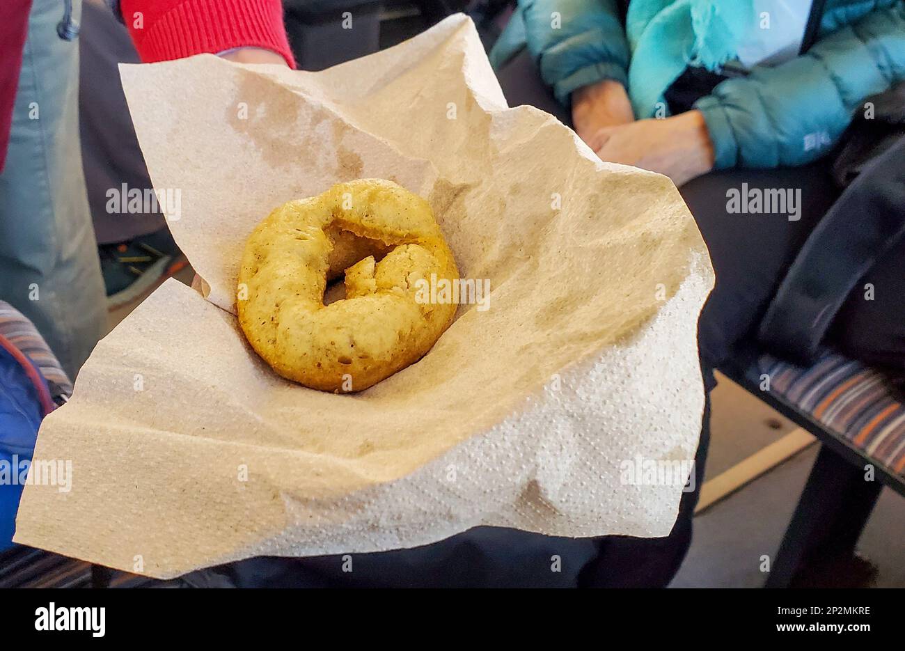 Famous (and tasty) doughnut made at the visitor's center atop Pikes Peak at 14,115 feet, using a recipe modified for high elevation. Stock Photo