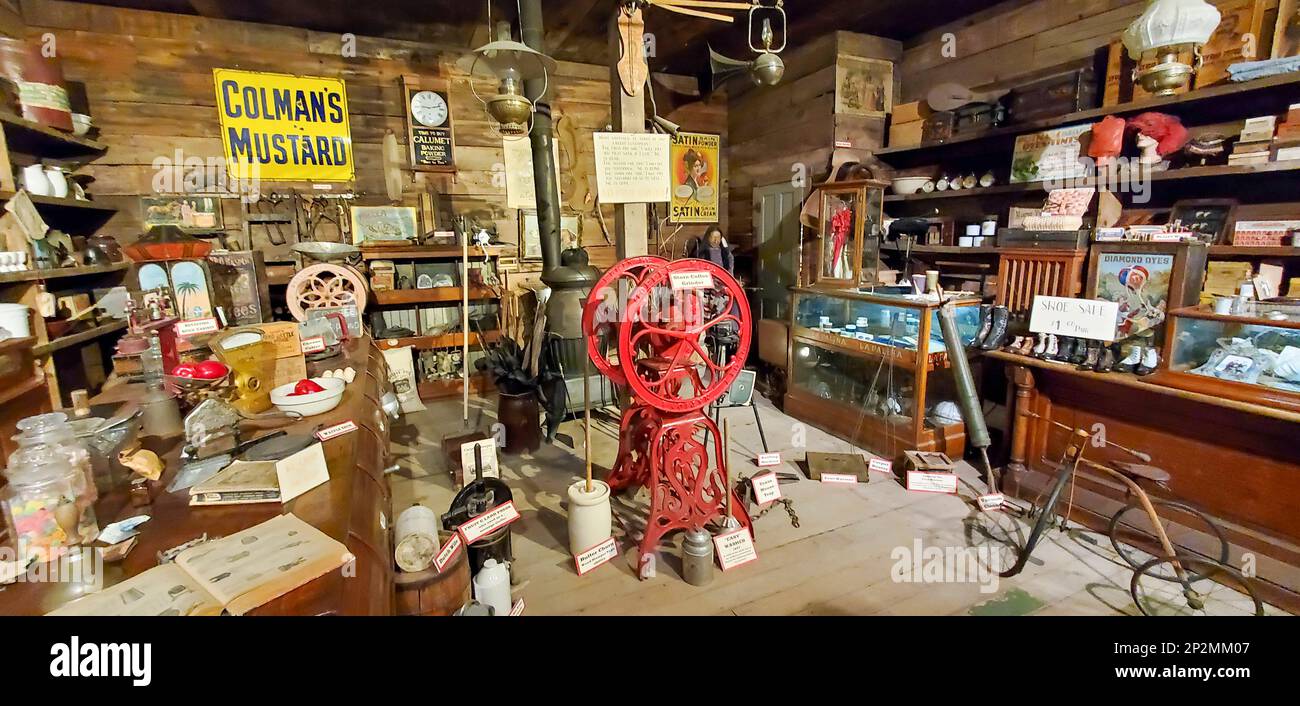 Model of mining era shop that sold staples in Cripple Creek, COLO, USA. Stock Photo