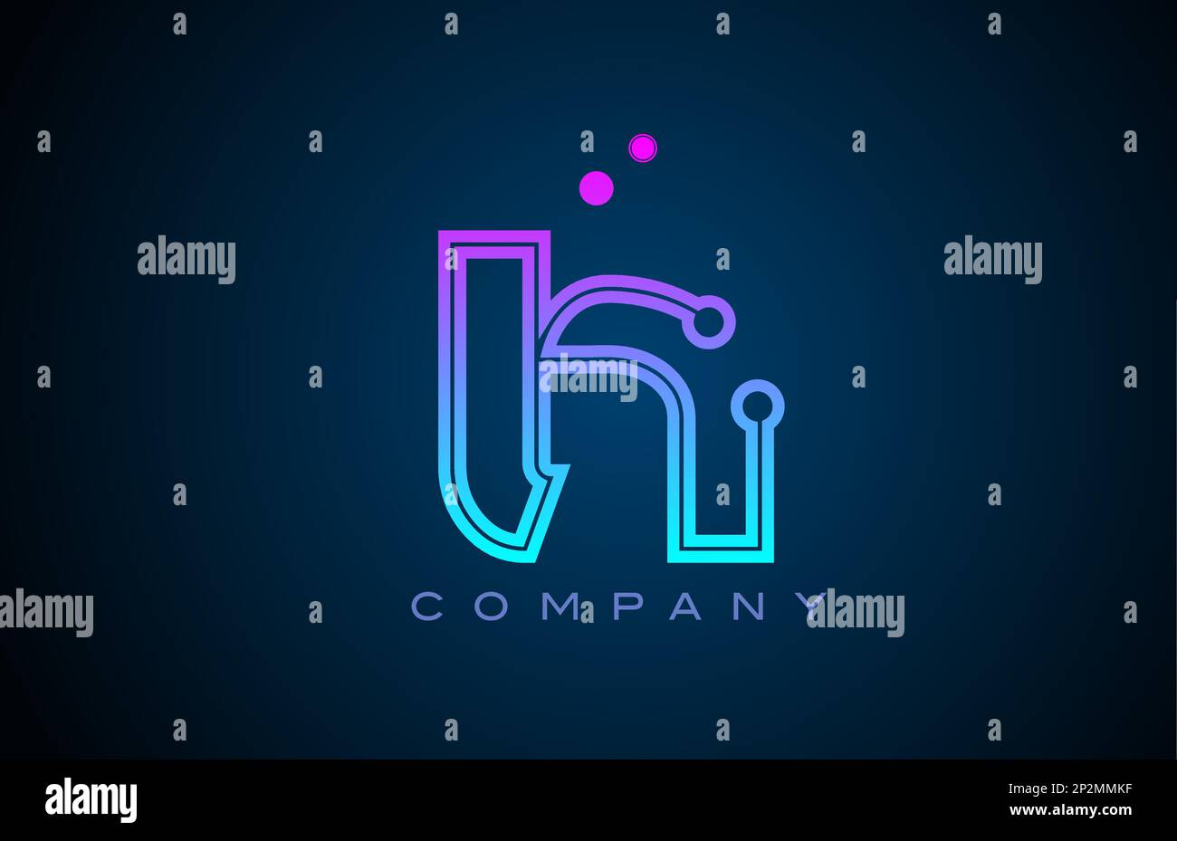 H alphabet letter logo icon design with pink blue color and dots ...