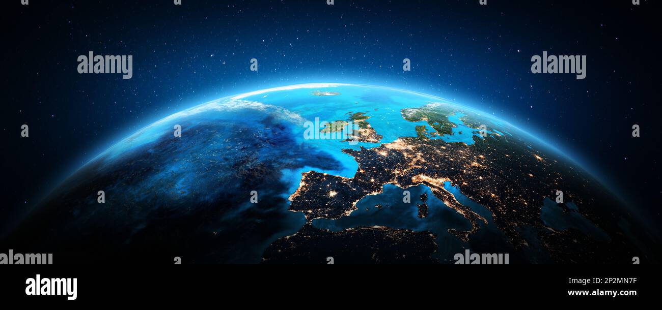 West Europe from space. Elements of this image furnished by NASA. 3d rendering Stock Photo