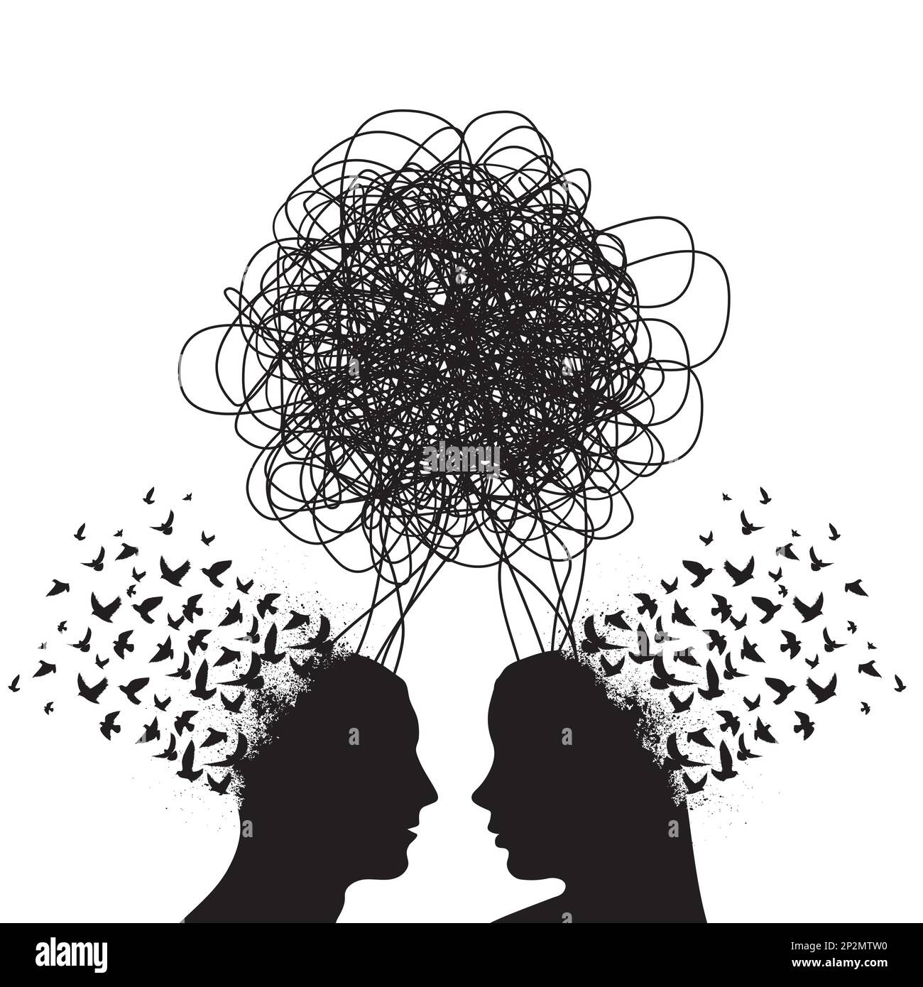 Abstract thoughts heads with birds Stock Vector Image & Art - Alamy