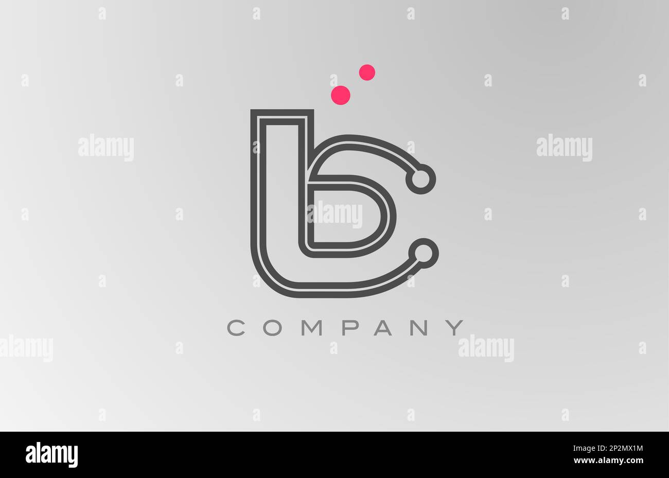 pink grey B alphabet letter logo icon design with line and dot ...