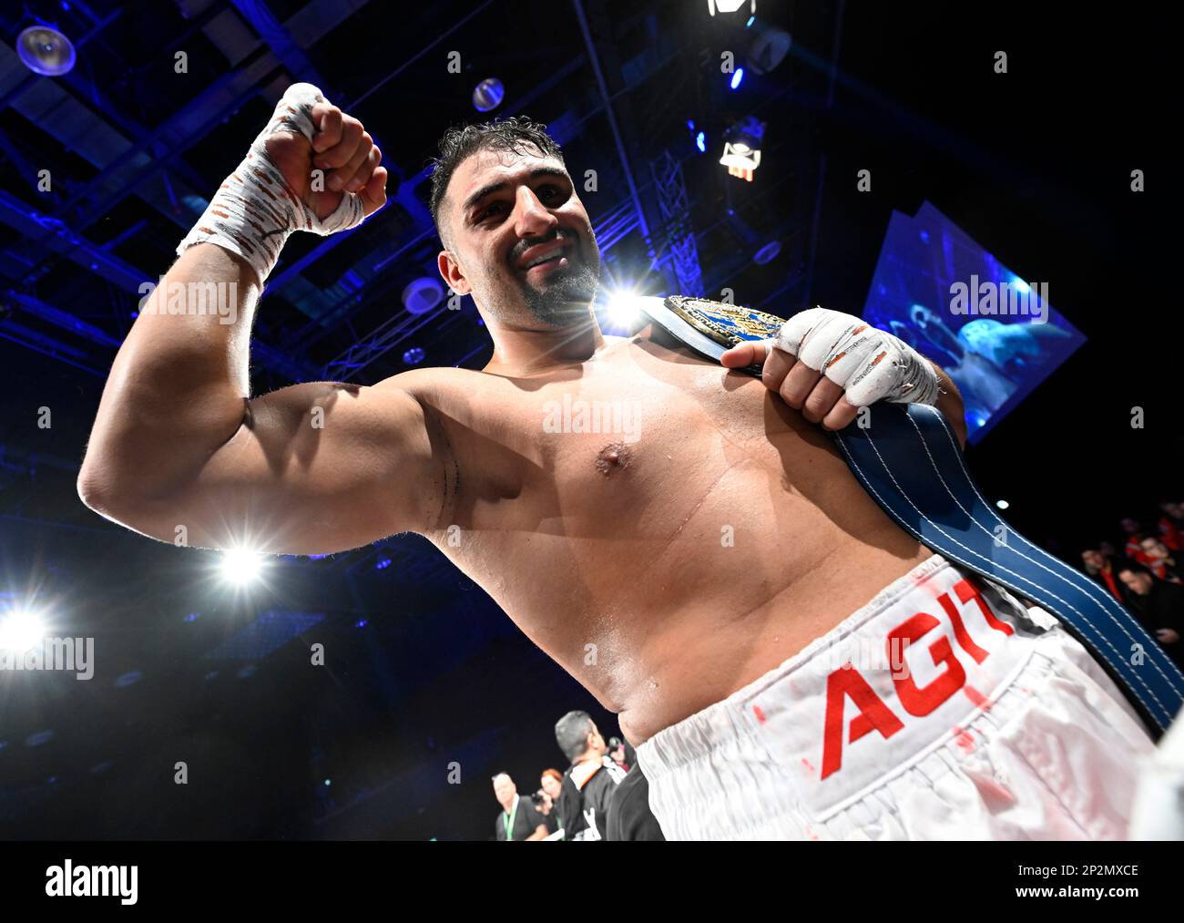 Bochum, Germany. 04th Mar, 2023. Boxing: professionals, European  Heavyweight Championship; Kabayel (Germany) - Smakici (Croatia): Germany's  Agit Kabayel cheers with the belt after his victory in the fight for the European  heavyweight