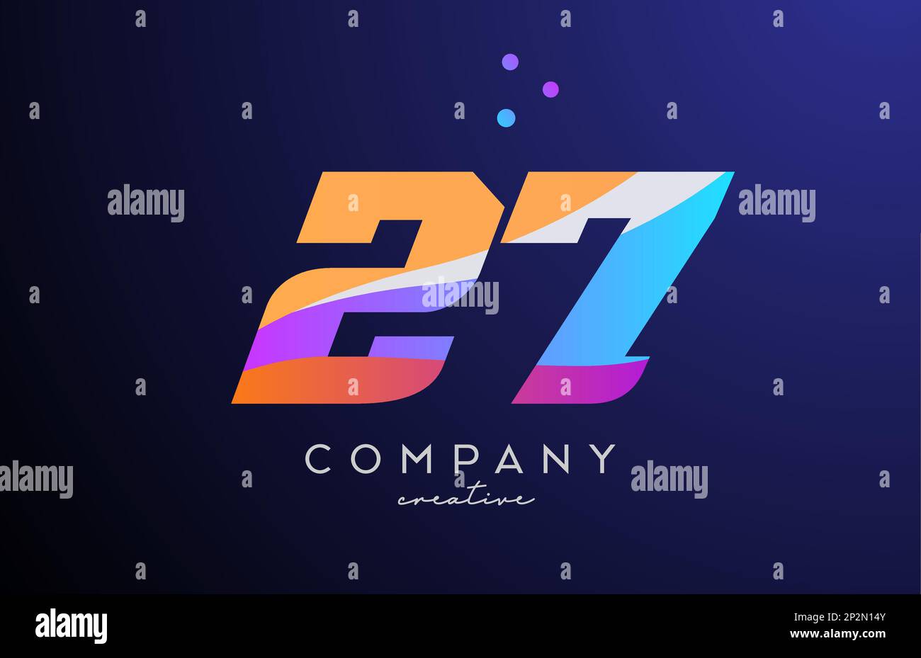 colored number 27 logo icon with dots. Yellow blue pink template design