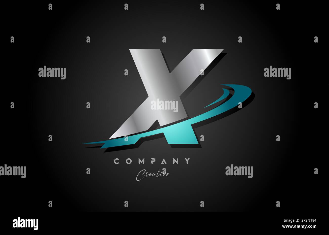 silver metal blue X alphabet letter logo icon design with swoosh ...