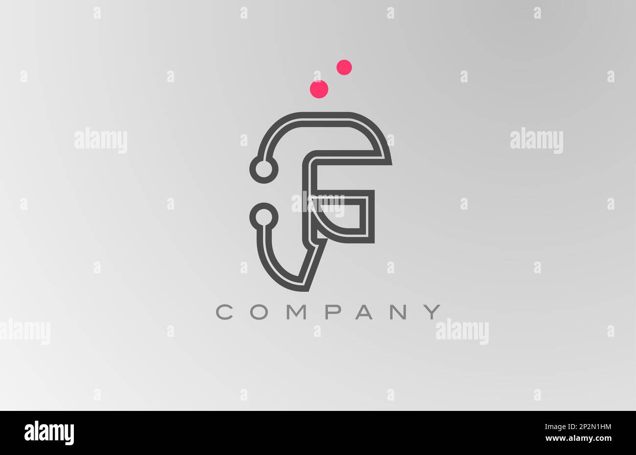 pink grey F alphabet letter logo icon design with line and dot ...