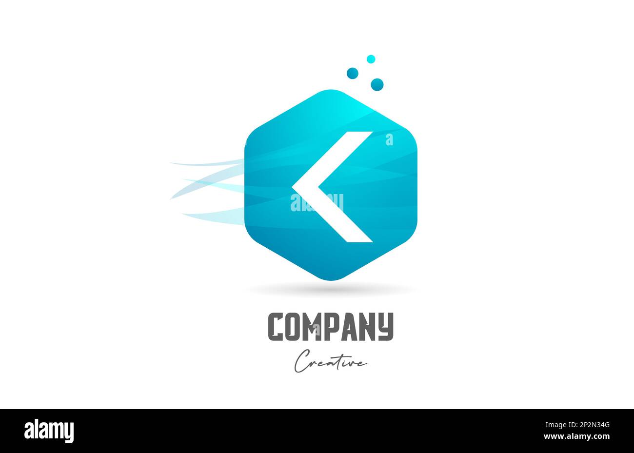 hexagon K letter alphabet logo icon design with blue color and dots ...