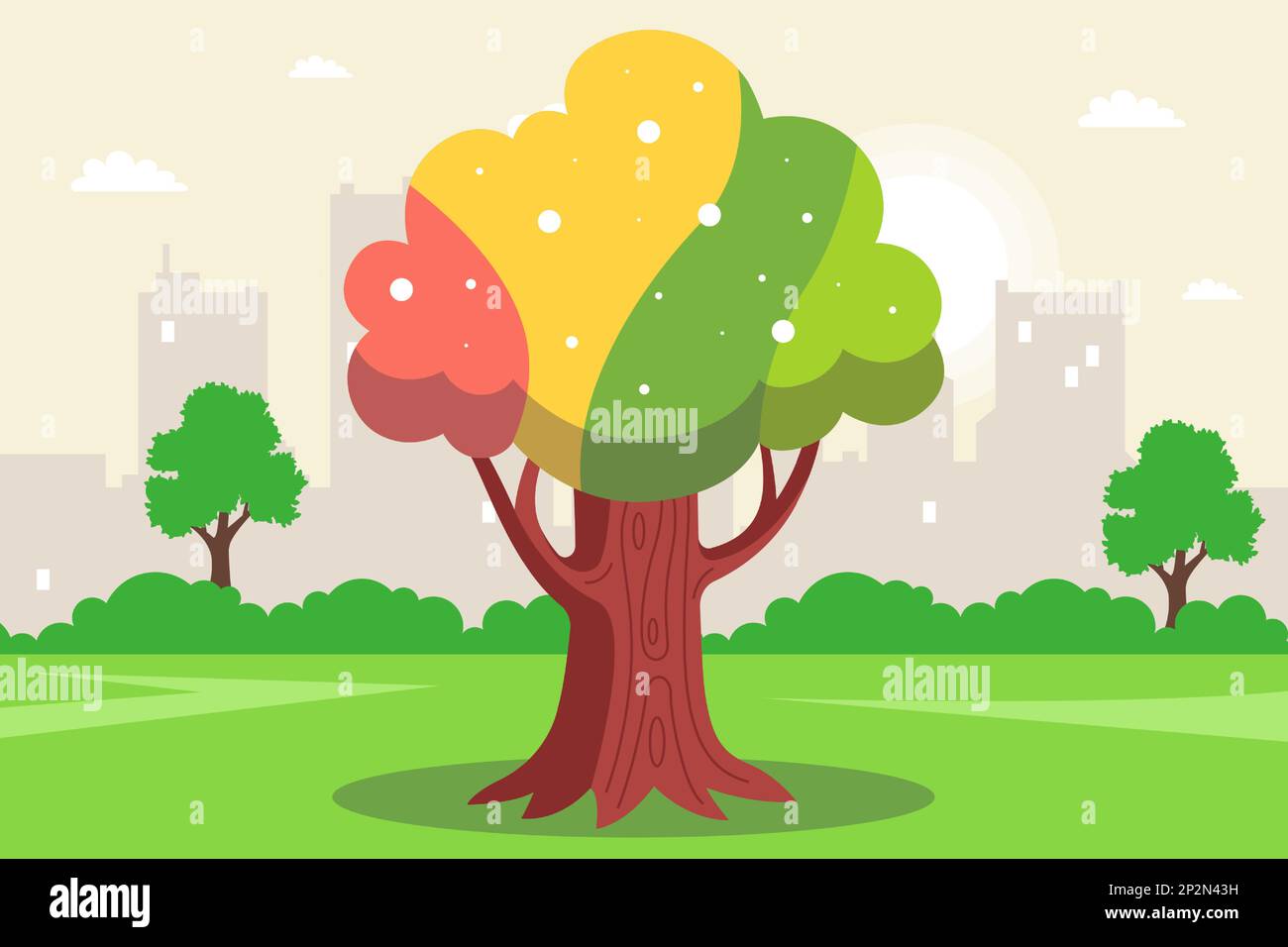 magic tree among ordinary trees. foliage gradient. flat vector illustration. Stock Vector