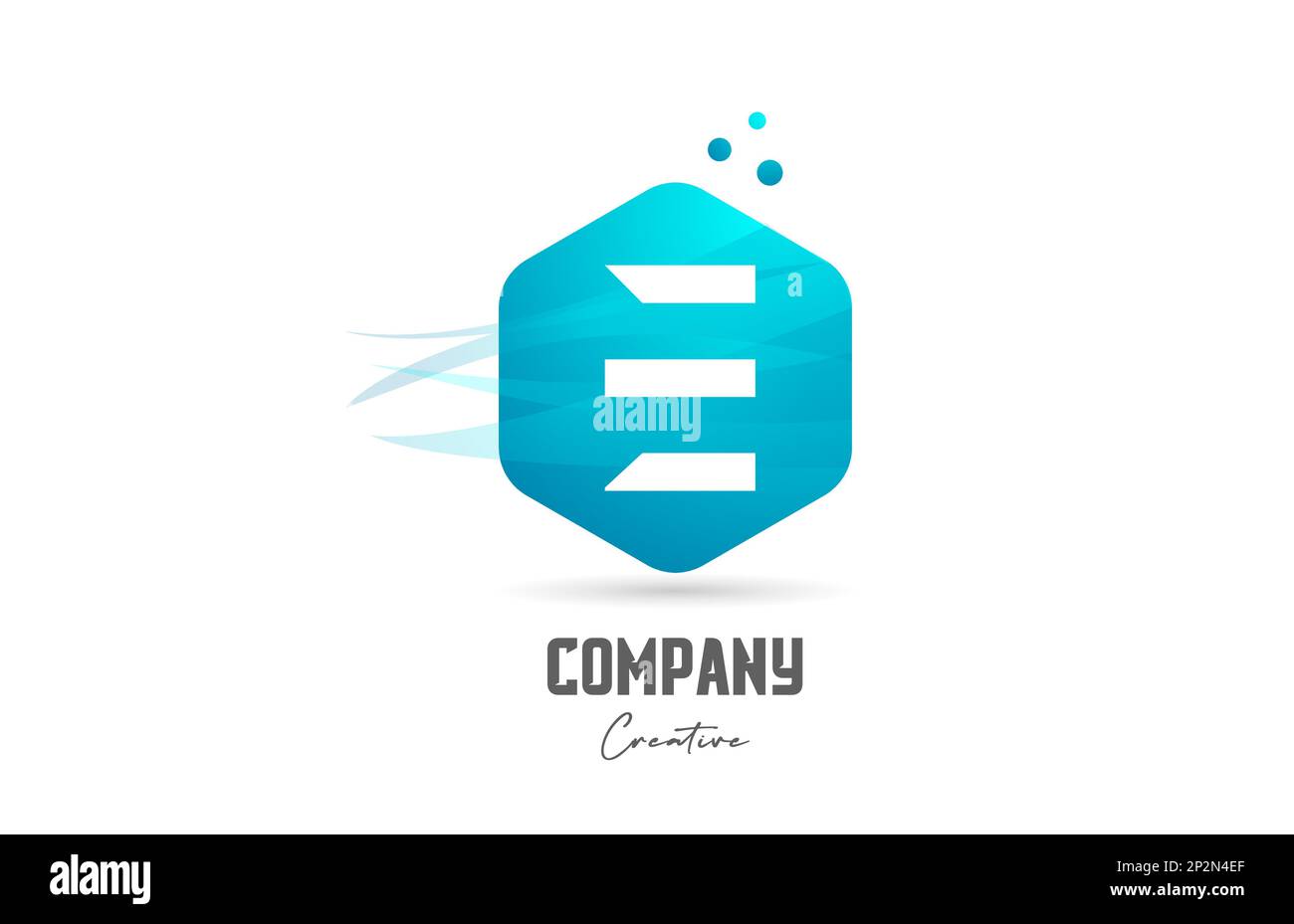 hexagon E letter alphabet logo icon design with blue color and dots ...