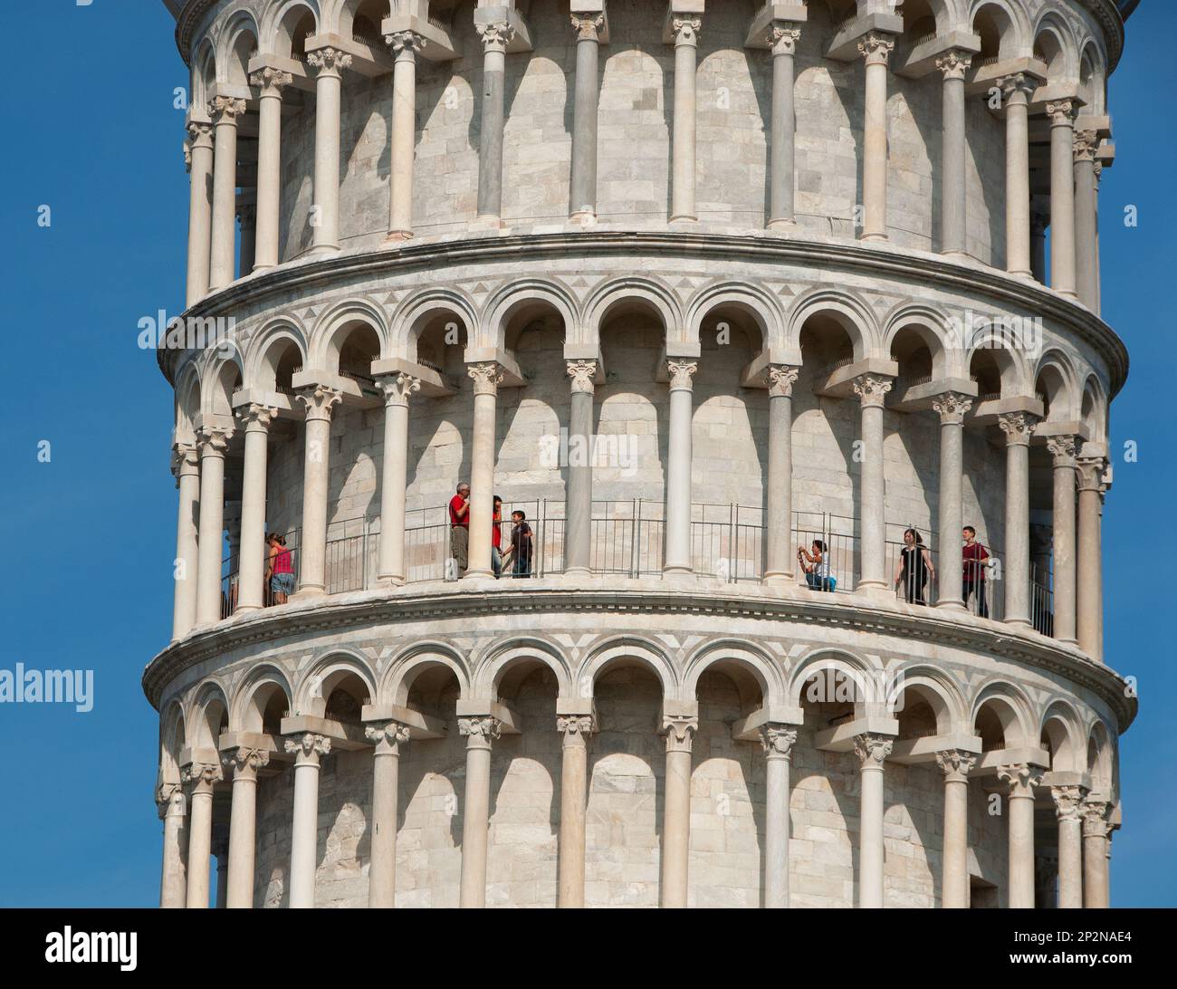 Leaning Tower of Pisa Detail with tourists Stock Photo