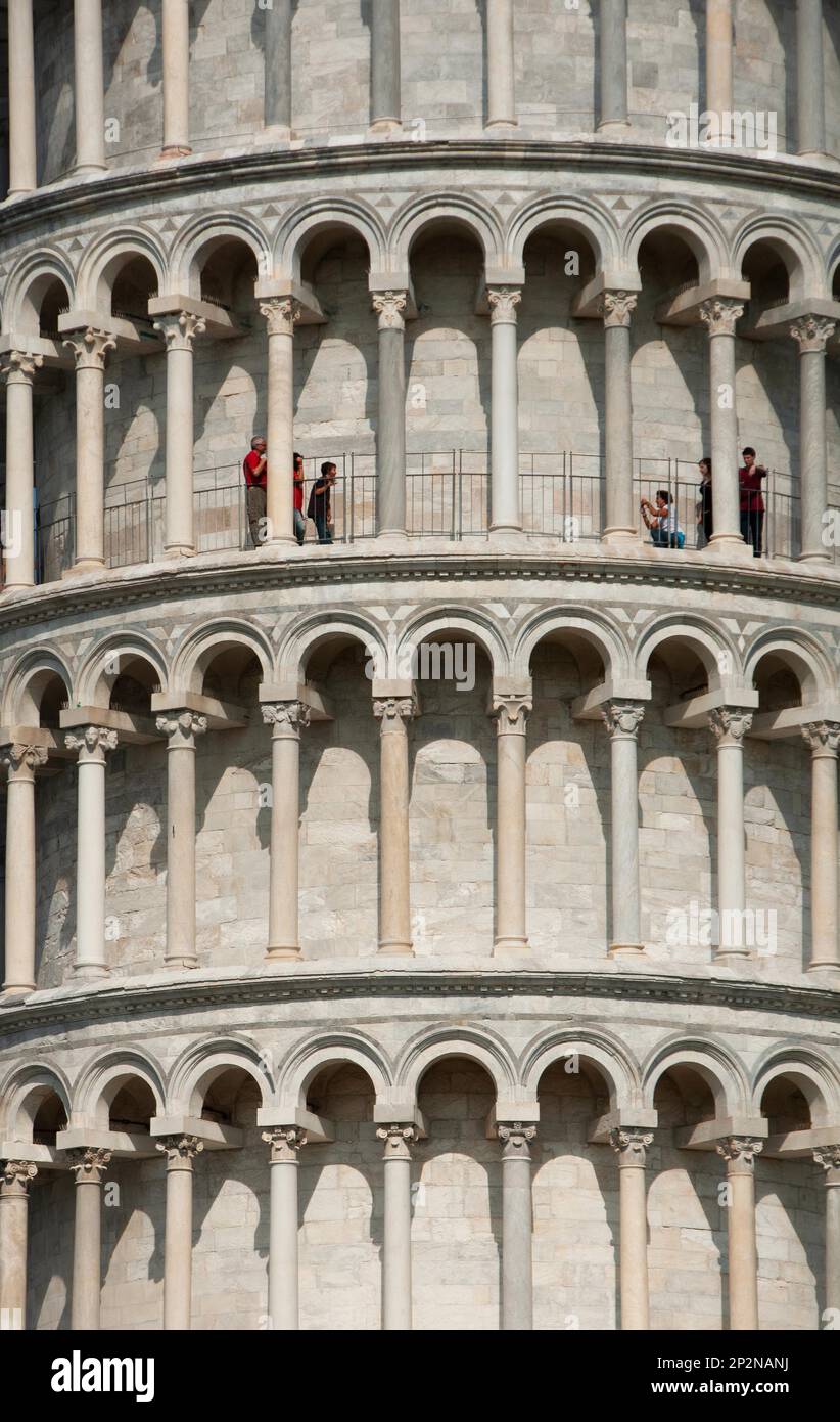 Leaning Tower of Pisa detail with tourists Stock Photo