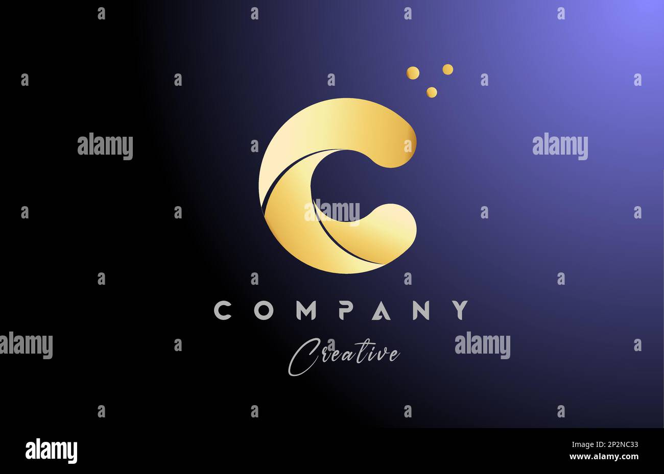 gold golden C alphabet letter logo icon design. Yellow blue color with ...