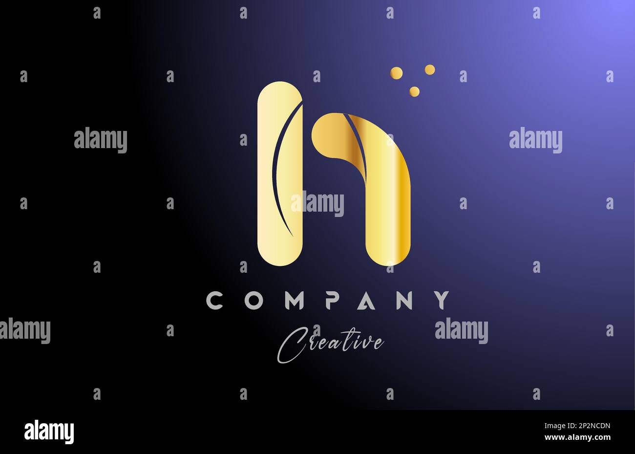 gold golden H alphabet letter logo icon design. Yellow blue color with ...
