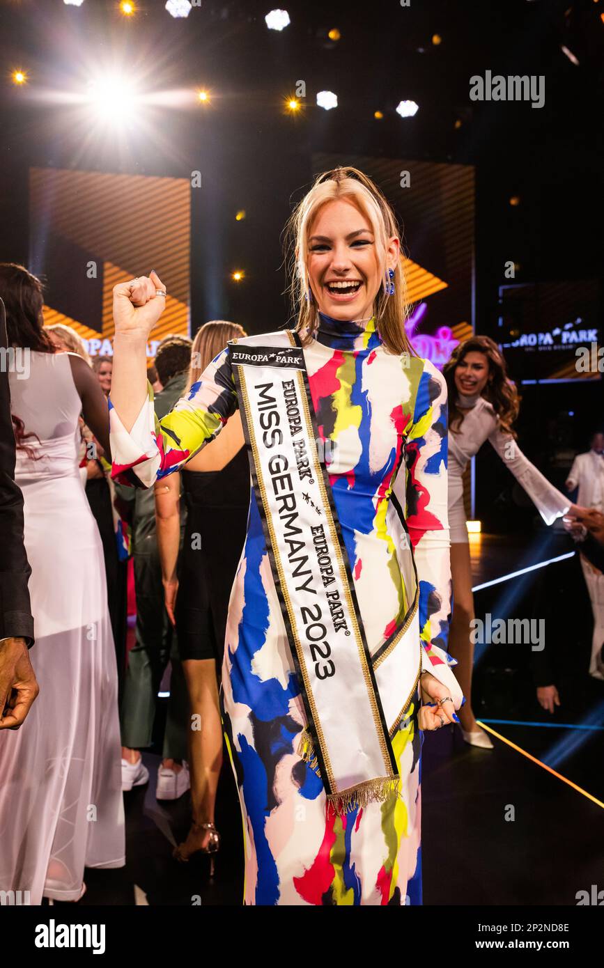 Rust, Germany. 04th Mar, 2023. Kira Geiss, Miss Germany 2023, is on stage. The finals of the "Miss Germany" 2023 pageant took place at Europa-Park. Ten finalists competed in the election. Credit: Philipp von Ditfurth/dpa/Alamy Live News Stock Photo