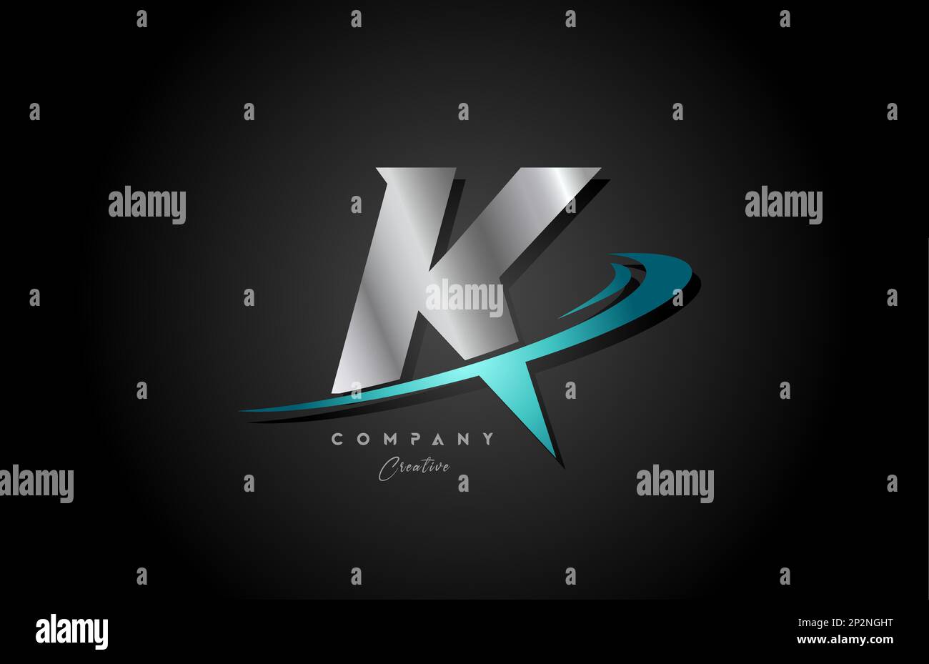 silver metal blue K alphabet letter logo icon design with swoosh ...