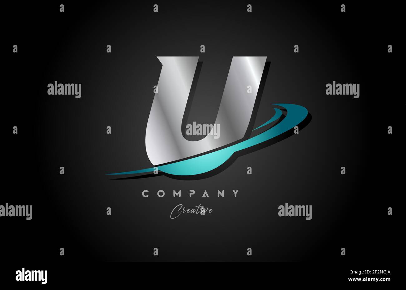 silver metal blue U alphabet letter logo icon design with swoosh ...