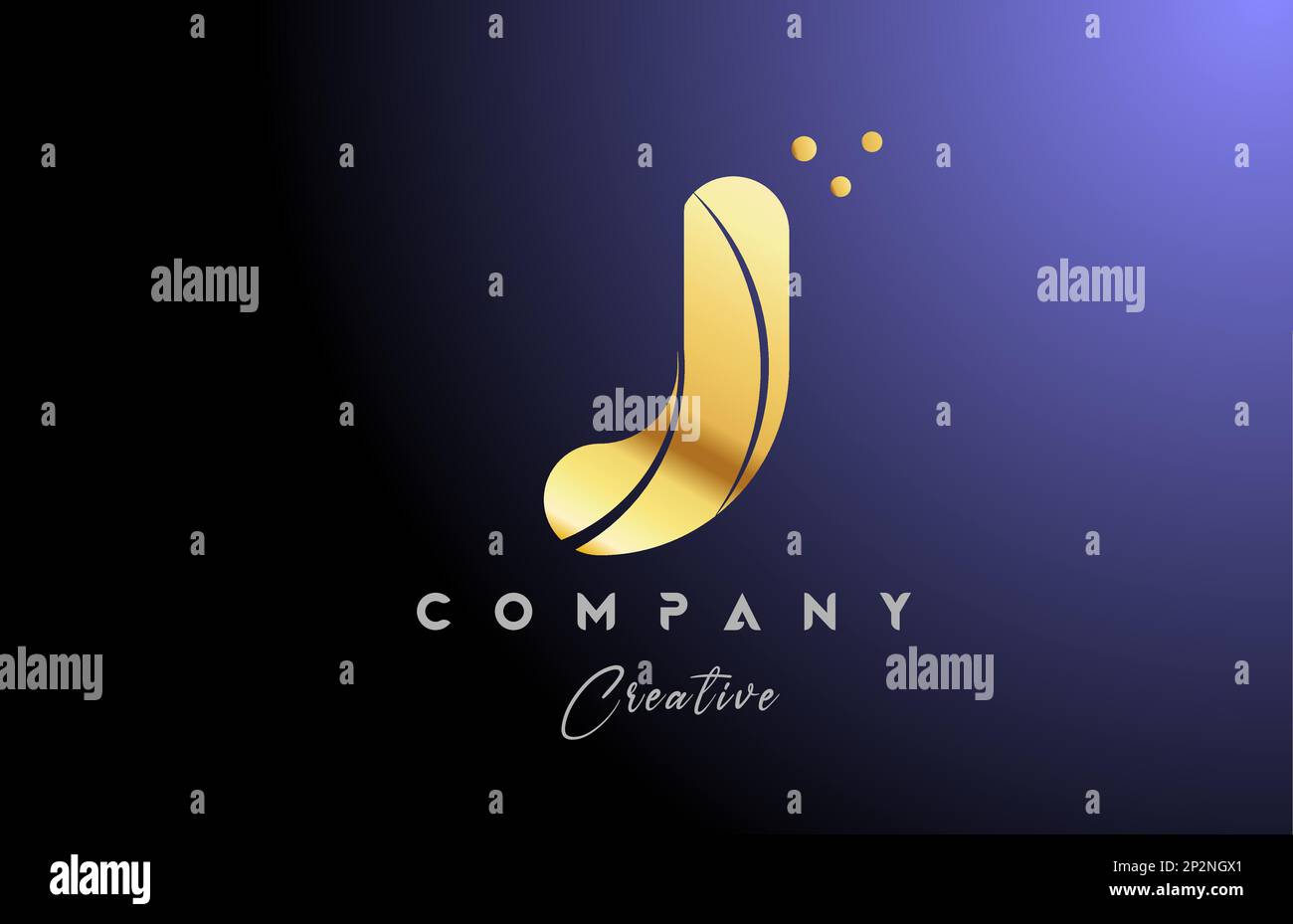gold golden J alphabet letter logo icon design. Yellow blue color with ...