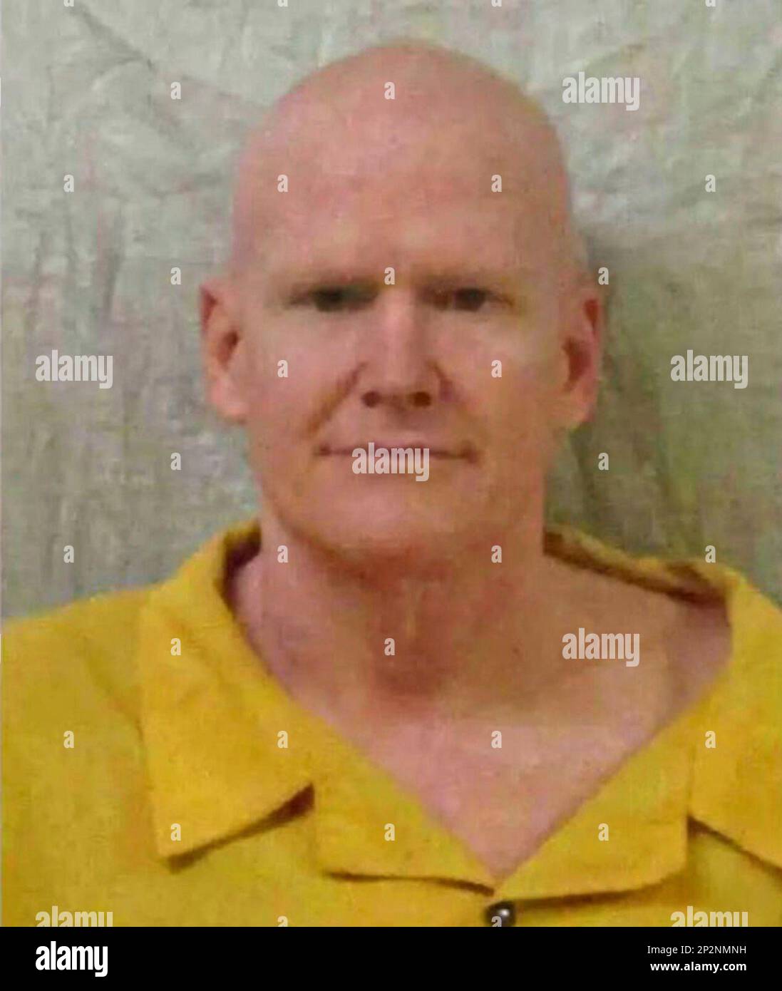 Columbia, United States. 04th Mar, 2023. South Carolina Department of Corrections mugshot of former lawyer Alex Murdaugh, in a yellow prison issued jumpsuit and with his head shaved at Kirkland Correctional Center, March 3, 2023 in Columbia, South Carolina. Murdaugh was convicted of the double murder of his wife and son and sentenced to life two life sentences without parole. Credit: SCDC/South Carolina Department of Corrections/Alamy Live News Stock Photo