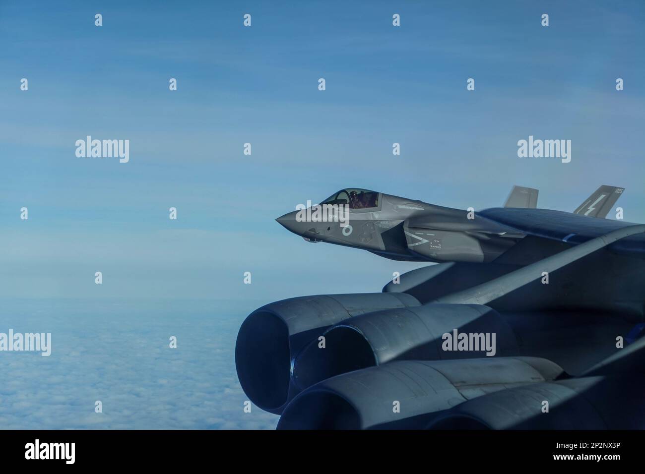Royal Air Force F-35 flies in formation with a U.S. Air Force B-52H ...