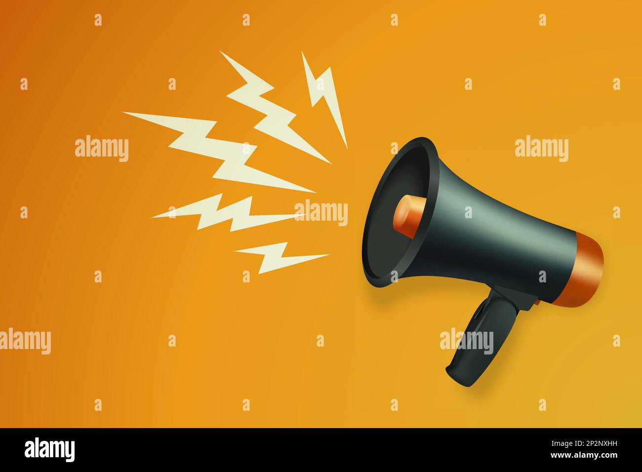 Vector Realistic 3d Simple Black Megaphone With Lightning on Orange